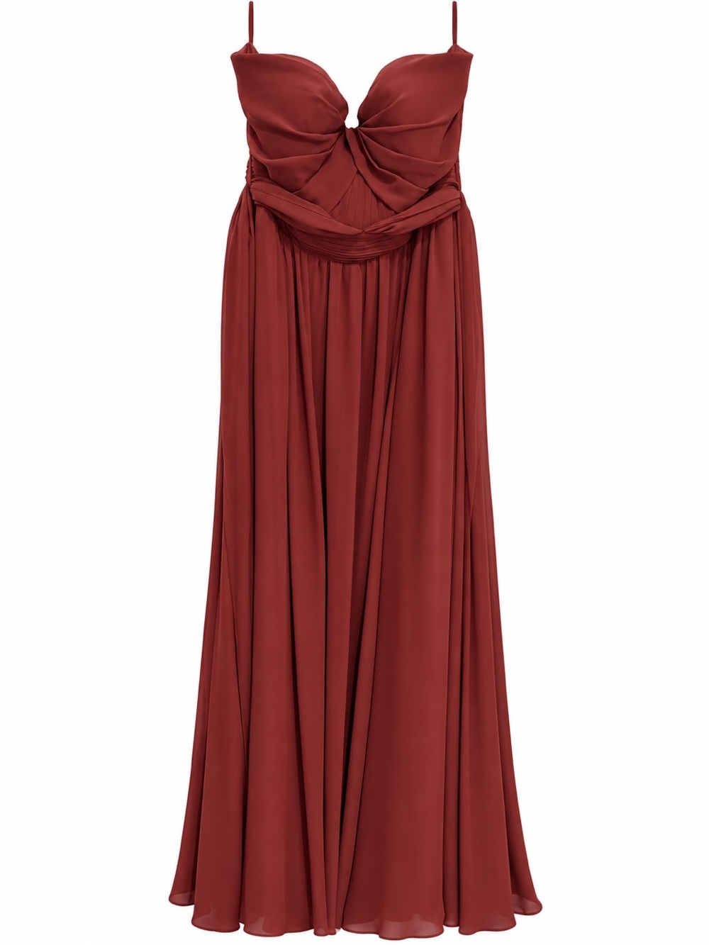 Strapless Rust Maxi Evening Gown with Draped Bodice